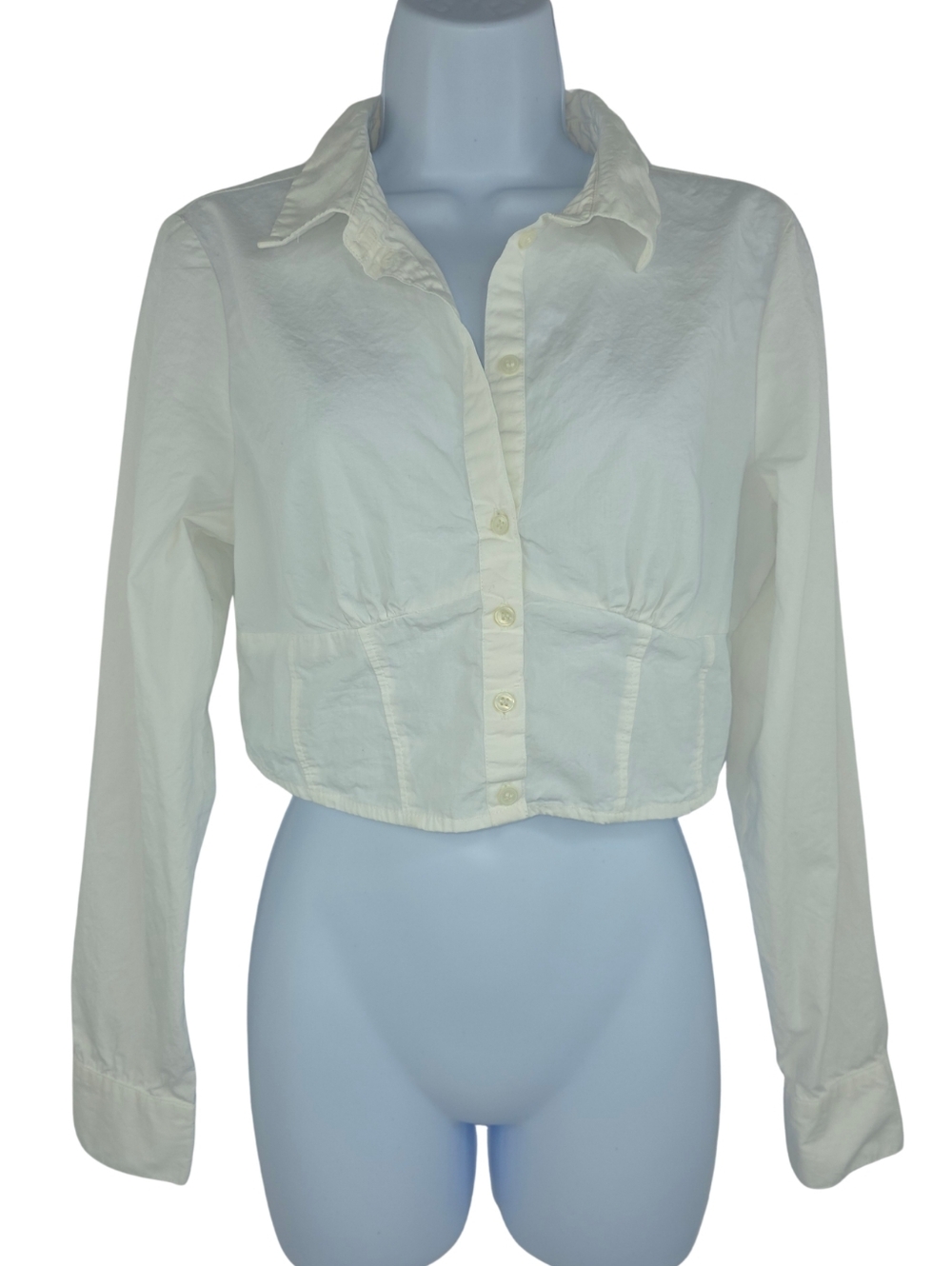 H&M Divided Off White M Button-Front Cropped Shirt 1736-AP